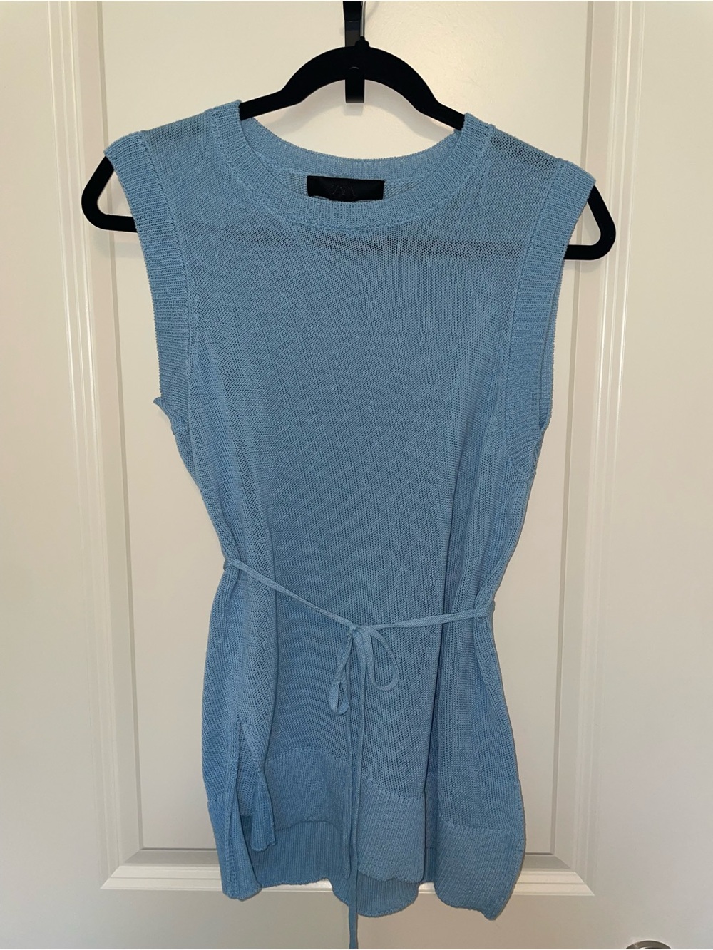 Zara Light Blue Sleeveless Knit Tank with Tie Waist